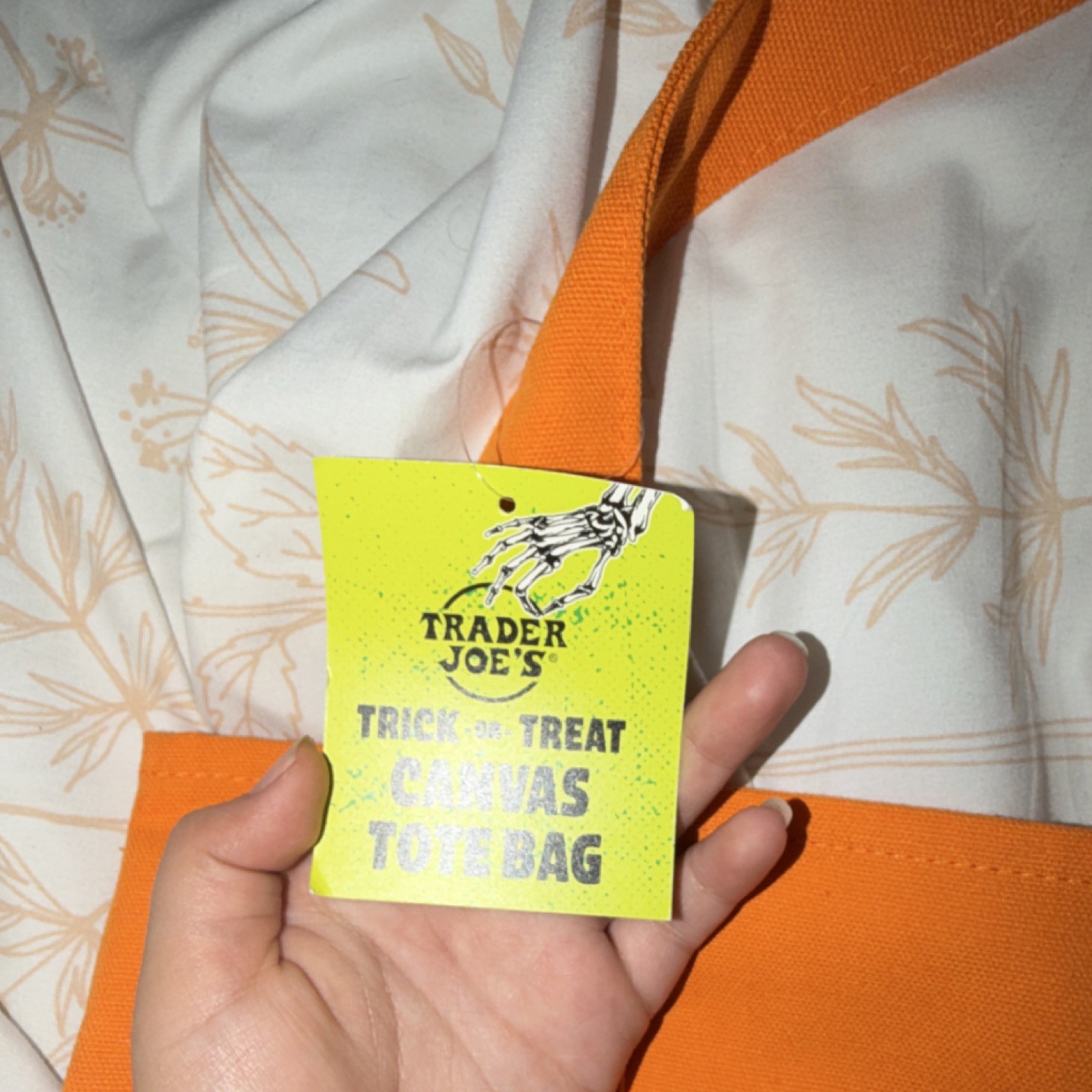 Trader Joe’s Trick or Treat Canvas Tote Bag Small Orange Cotton Polyester