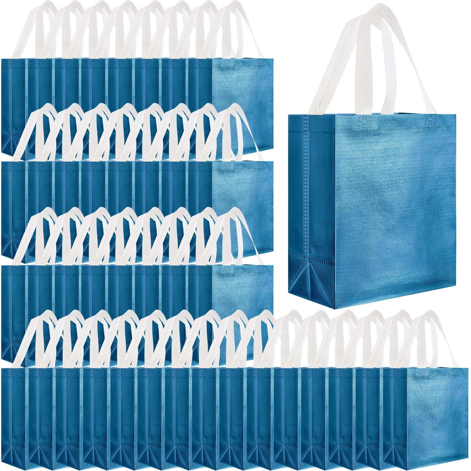 80 PCS Gift Bags Set Reusable Glossy Grocery Tote Lake Blue 10x8x4.7 Inch