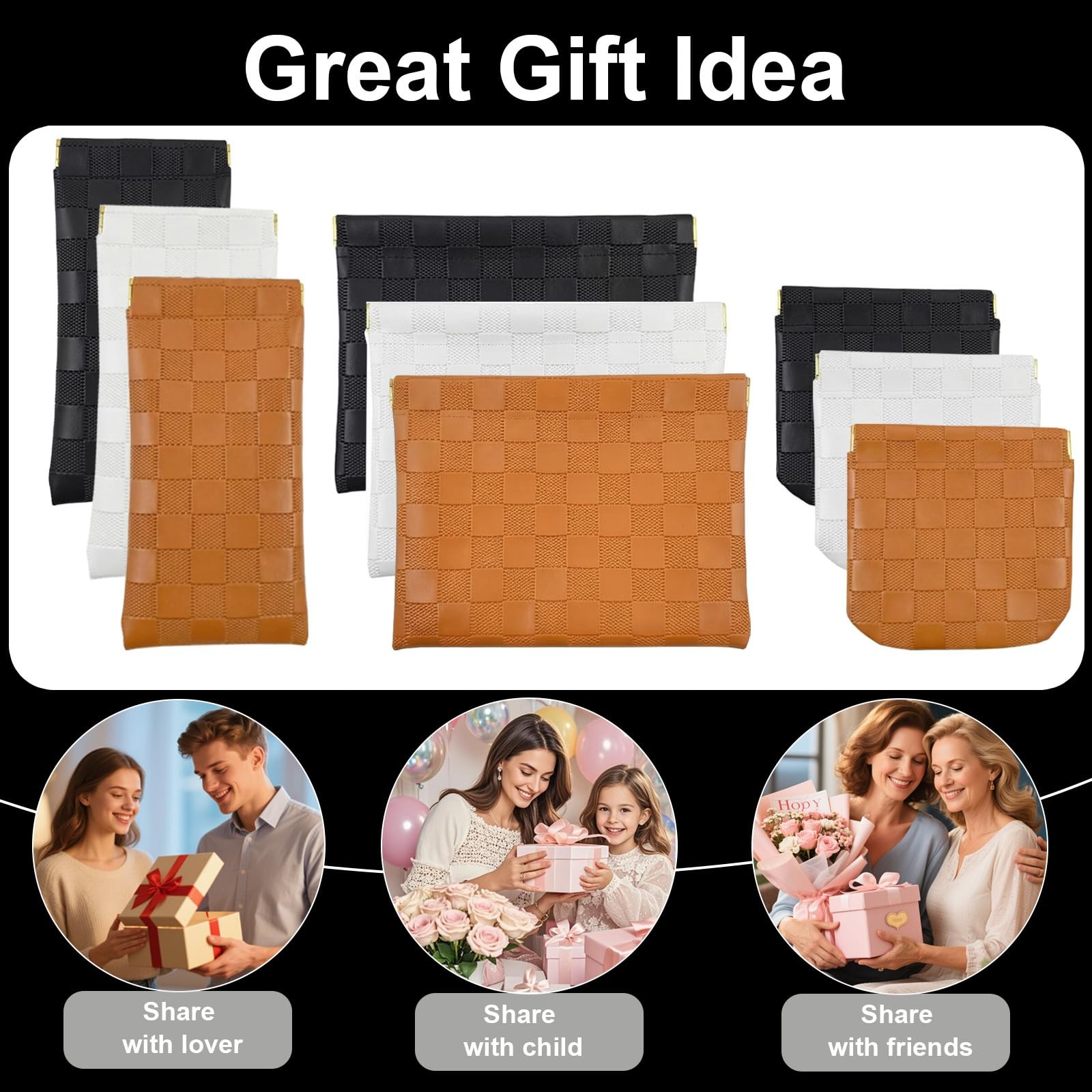 3Pcs Small Makeup Bag for Purse, Waterproof Three different sizes, Brown