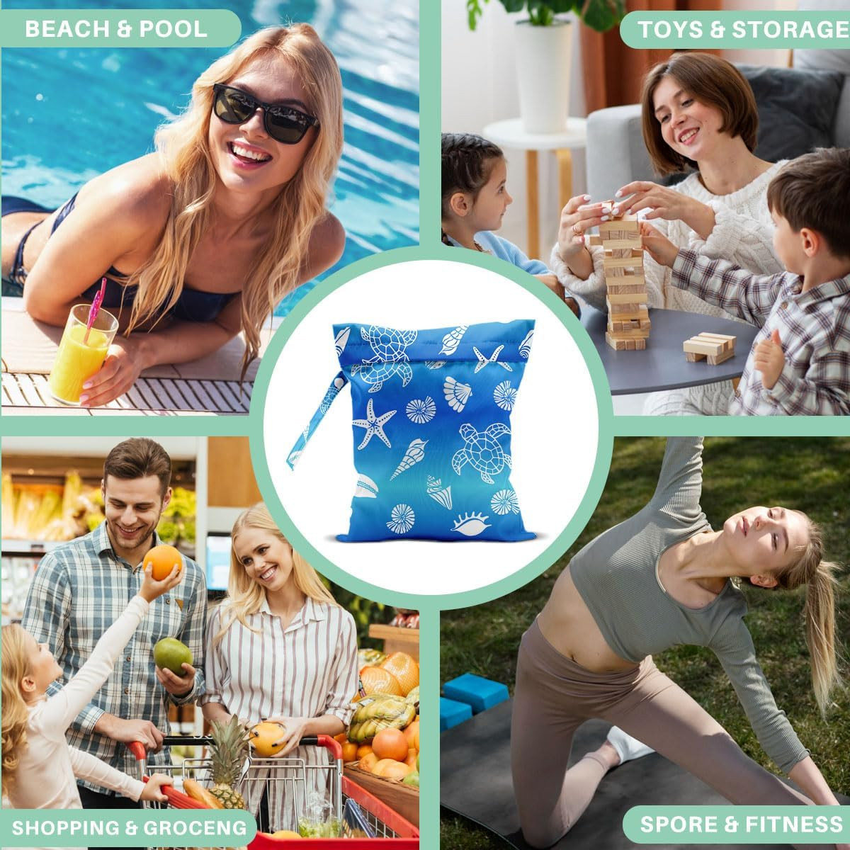 2-Pack Reusable Waterproof Wet Bags, Sea Turtle & Ocean Pattern Wet Dry Bag, Lea