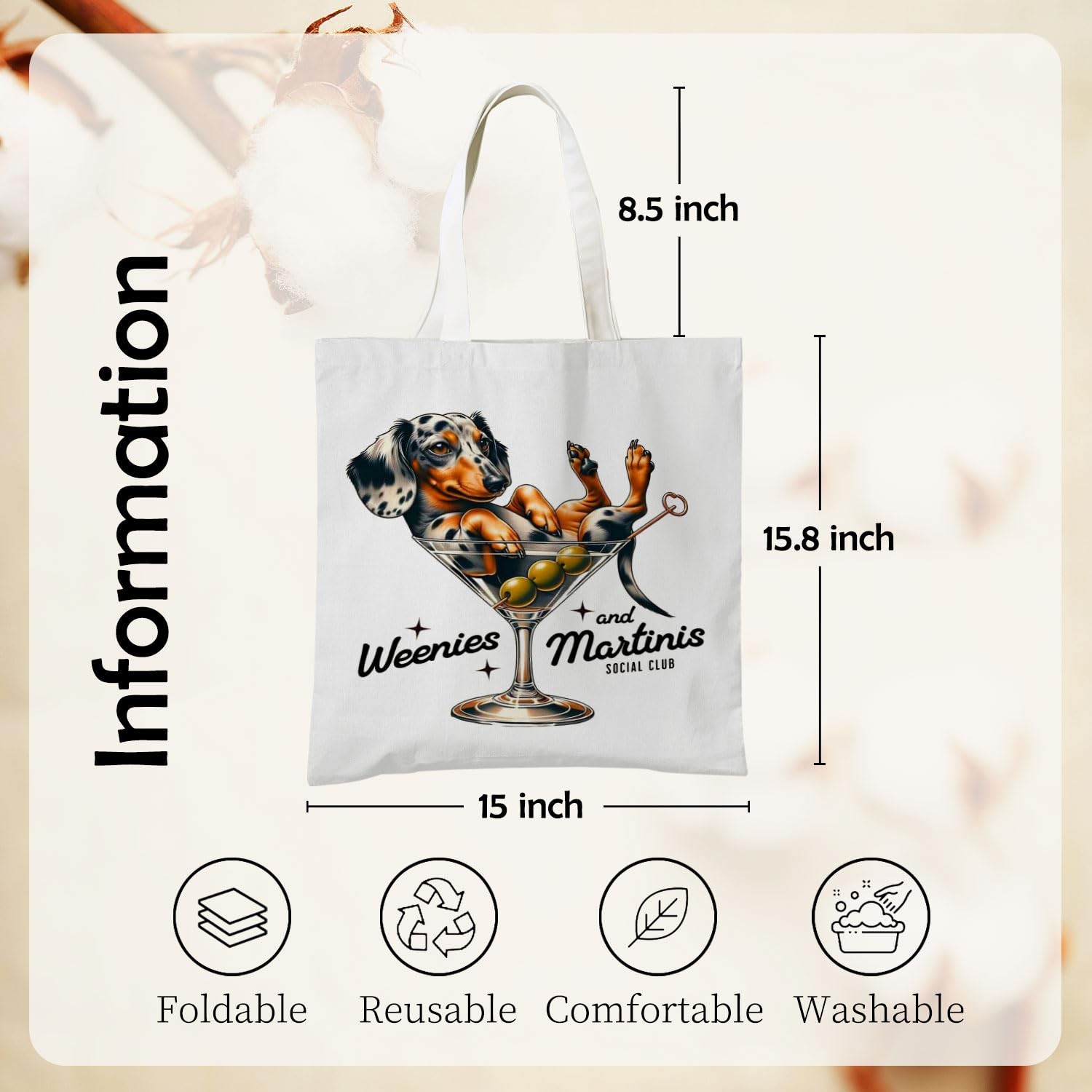 Dachshund Martini Cocktail Tote Bag, Dachshund Lovers Gifts Canvas Tote Bags …