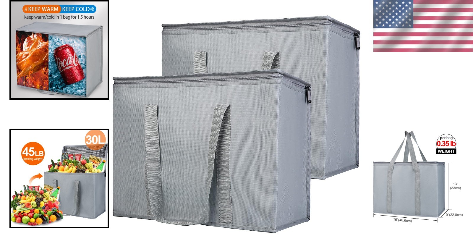 Grey Insulated Shopping Bag – X-Large Capacity for Picnics & Groceries