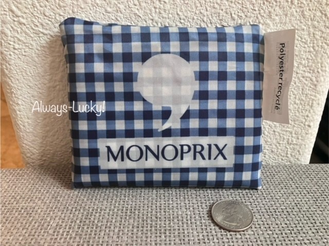 MONOPRIX France Reusable Nylon Shopping Tote Eco Grocery Bag Gingham Print NEW