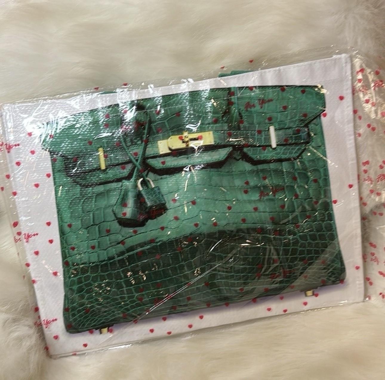 GREEN CROCODILE PRINT RECYCLED SHOPPING TOTE TRAVEL GROCERY LUXURY COVER BAG
