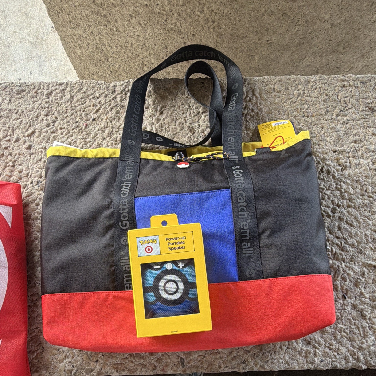 Pokémon Large Polyester Tote Bag Black/Blue/Red/Yellow 14×20 in New