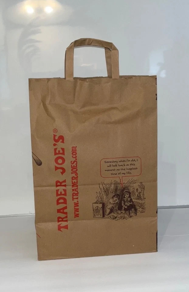 22 TRADER JOE’S BROWN PAPER GROCERY SHOPPING BAGS Size 20″ inch handles reusable