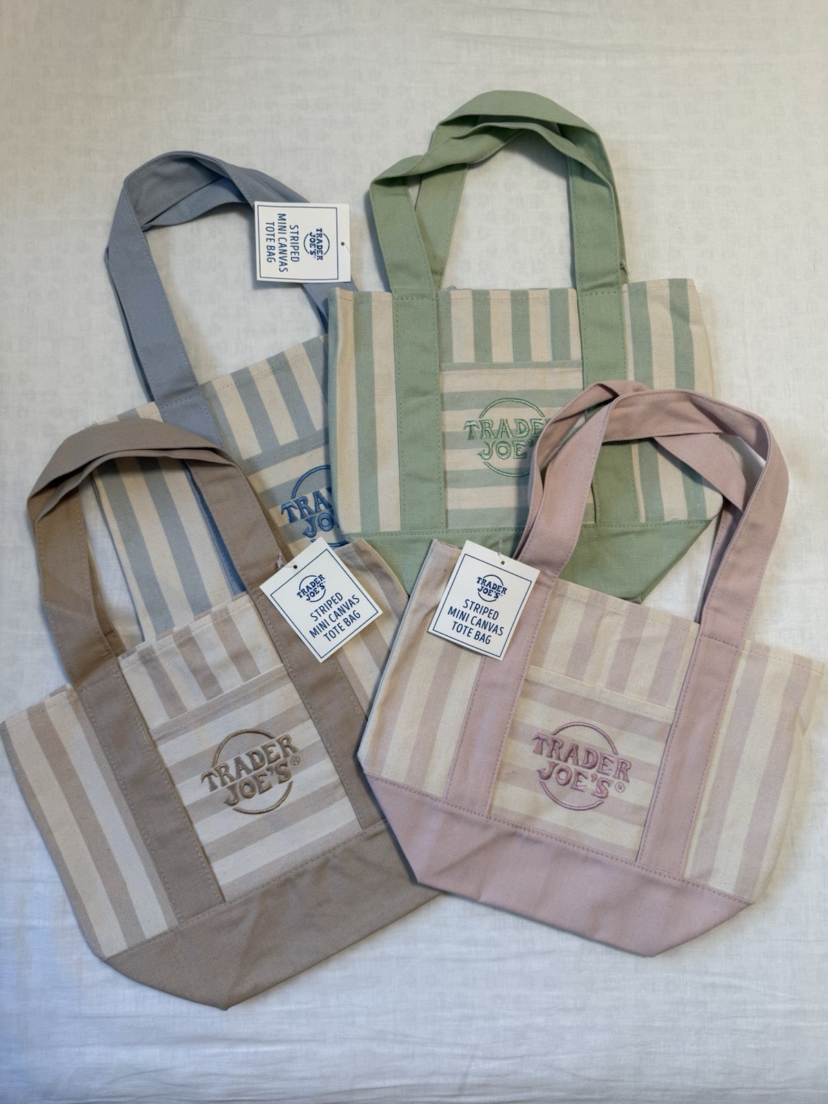 Trader Joe’s Striped Mini Canvas Reusable Tote Bags Set of 4 Multicolor