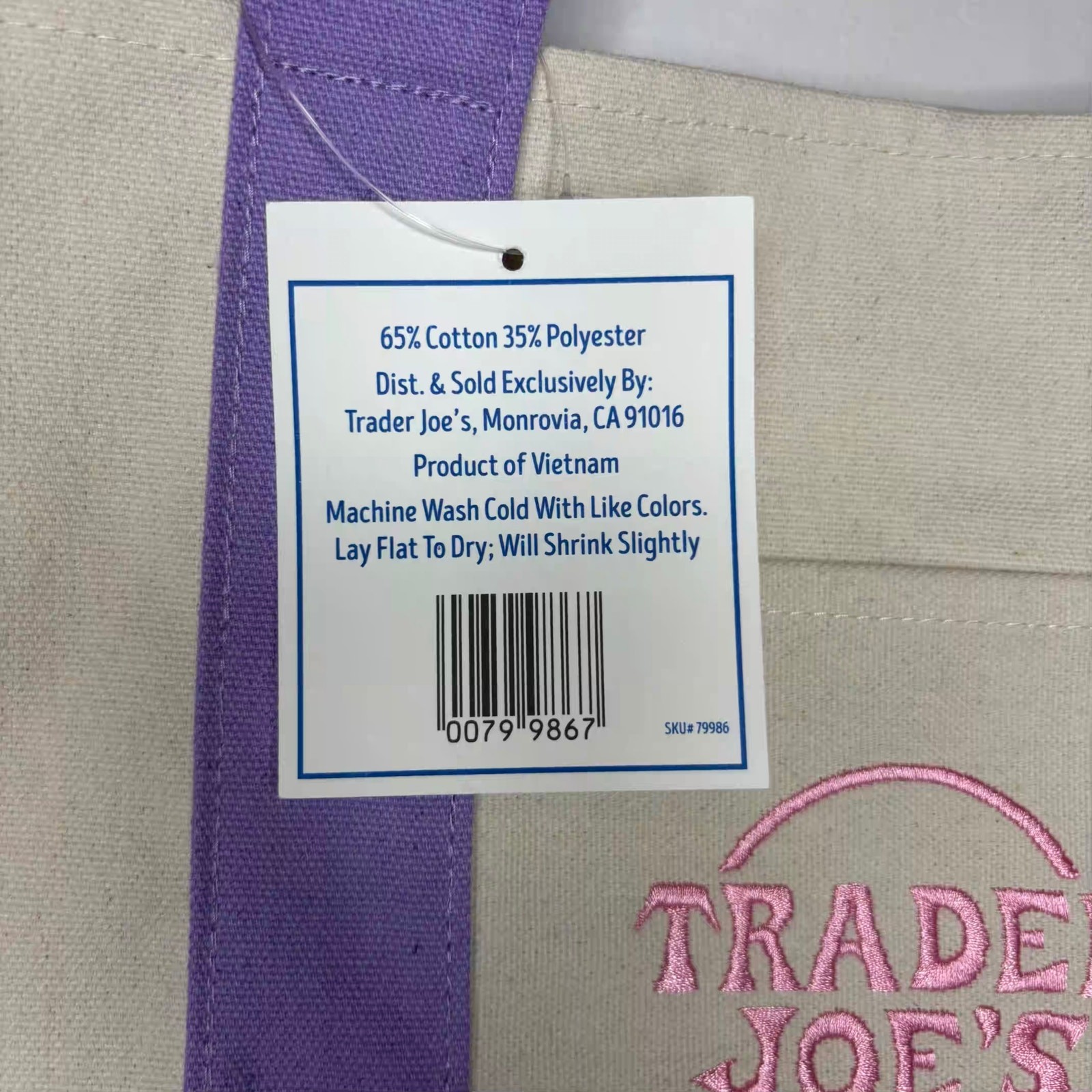 Set of 2 Trader Joe’s Canvas MINI Tote Bags Spring Color — PASTEL PURPLE + Pink!
