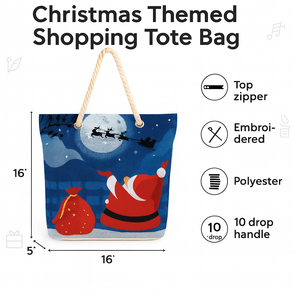Holiday Bag Snowman Embroidered Rope Handle Christmas Shopping Tote