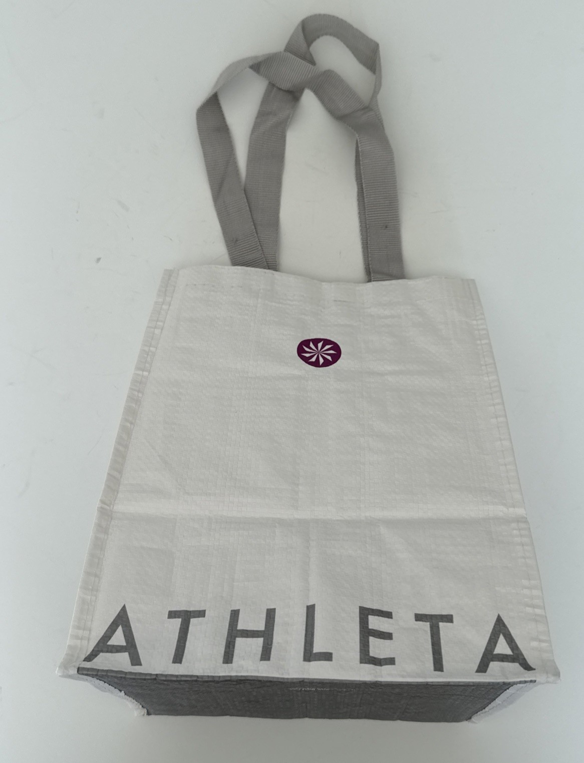 Athleta Store Tote Shopping Gift Bag Reusable White Silver Logo 11.5″x9″