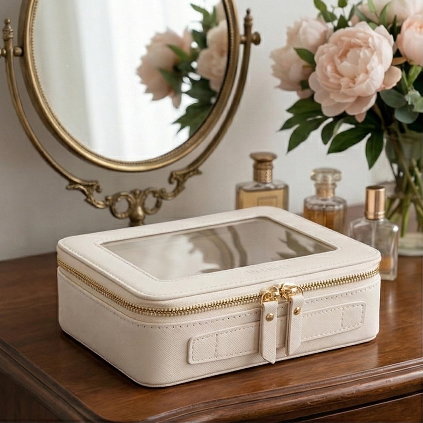 Aveniee Clear Makeup Bag Organizer, Travel Toiletry Middle, Off-White