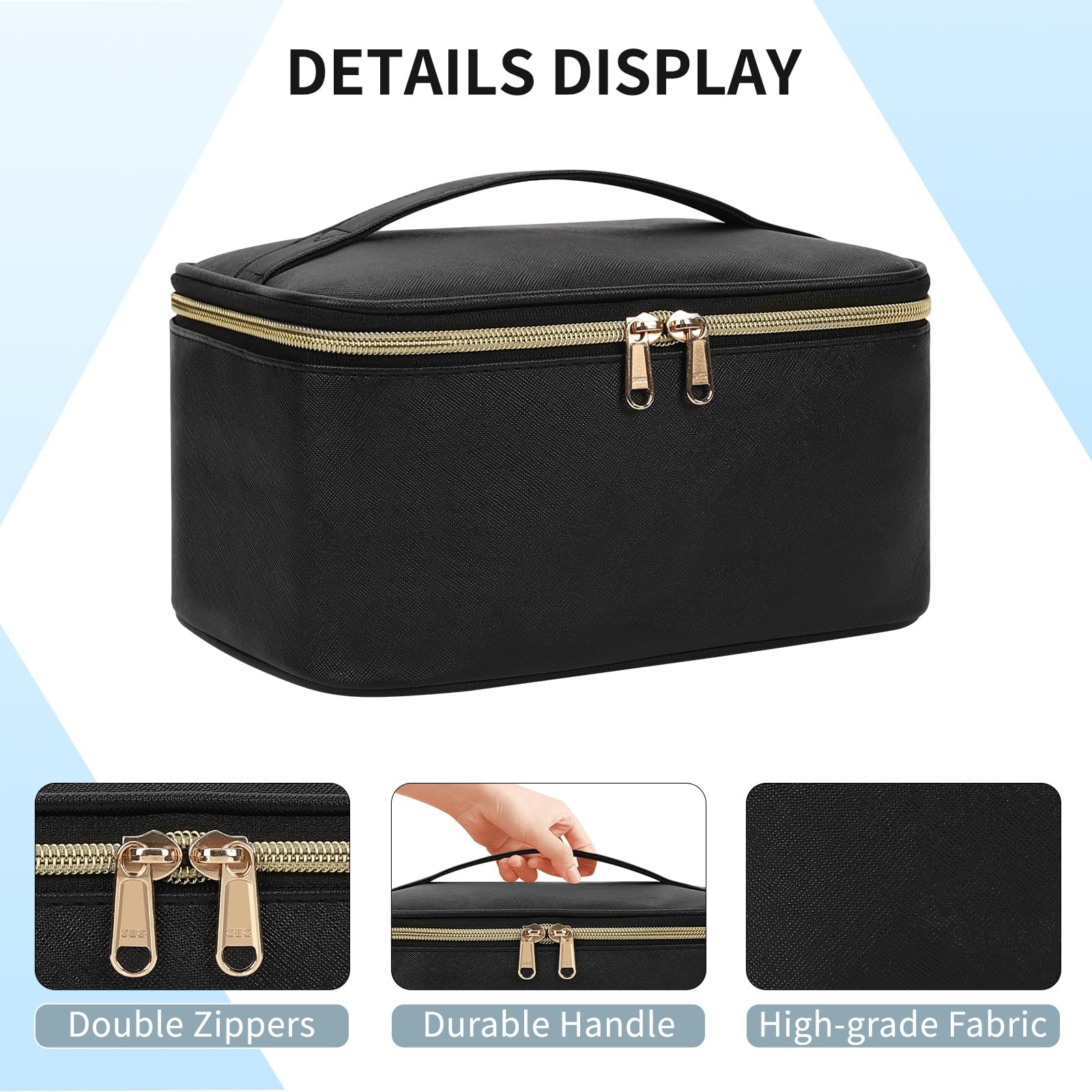 OCHEAL Makeup Bag, Portable Cosmetic Large Capacity Medium, 001_Black