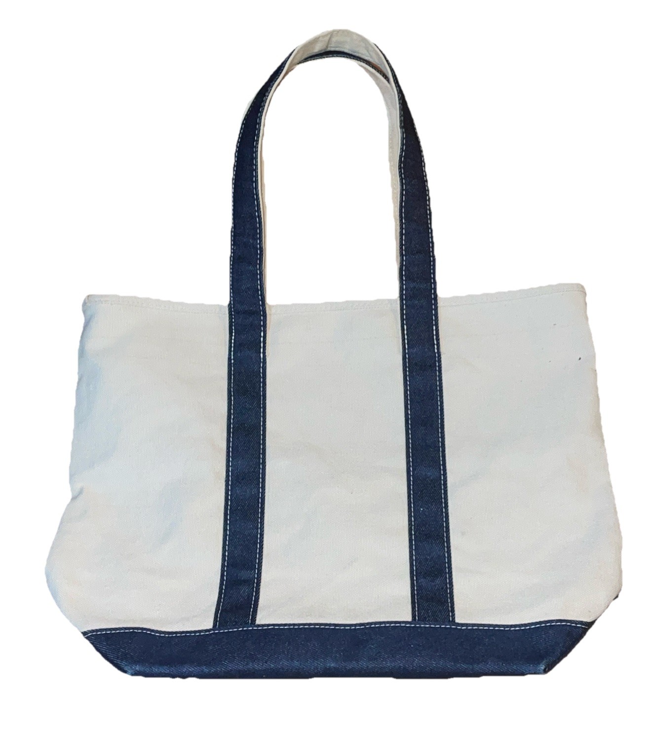 Vintage Cherokee Canvas Tote Bag With Zip Closure Blue Denim/White Canvas