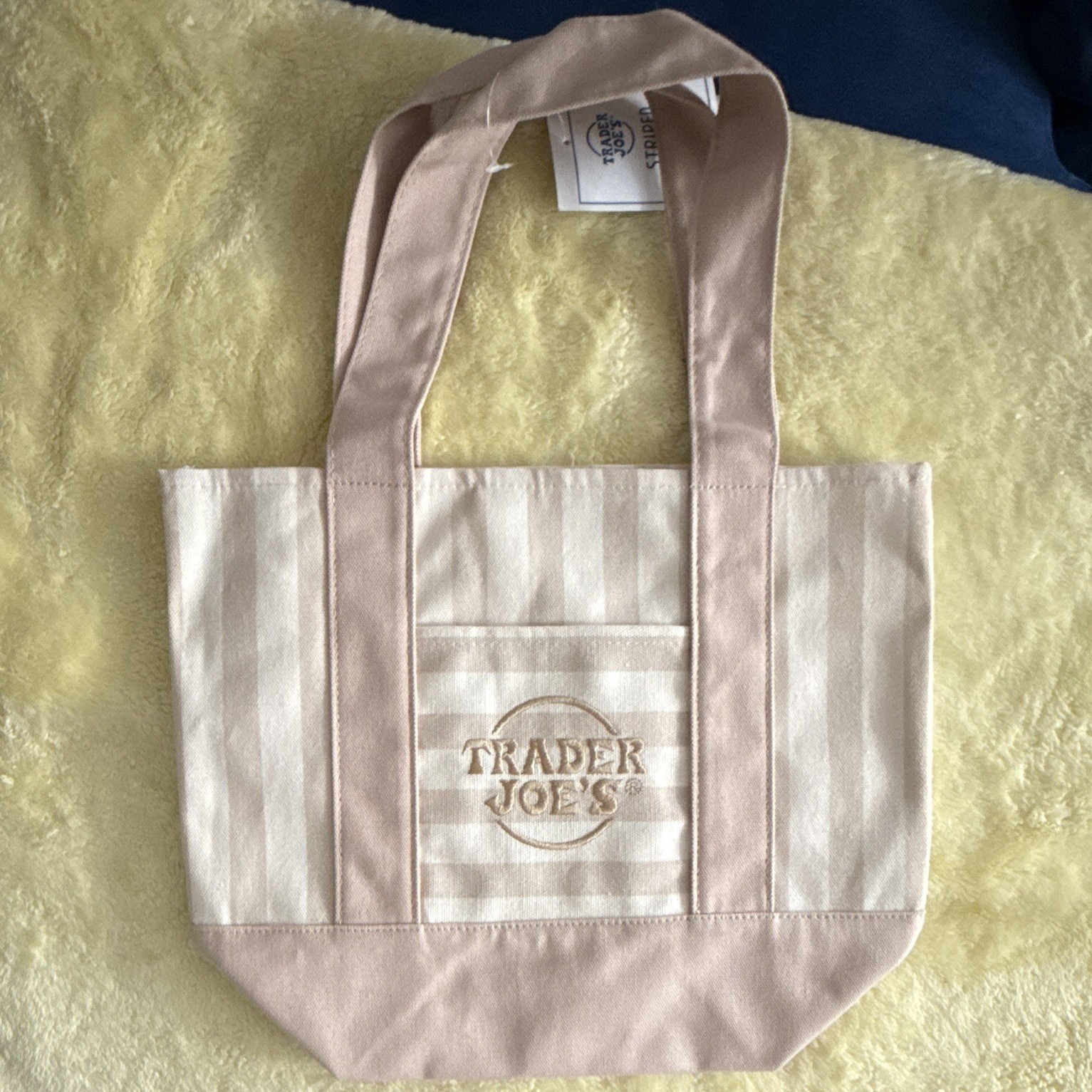 Trader Joe’s Small Canvas Tote Bag Beige Striped 20in L x 10in H