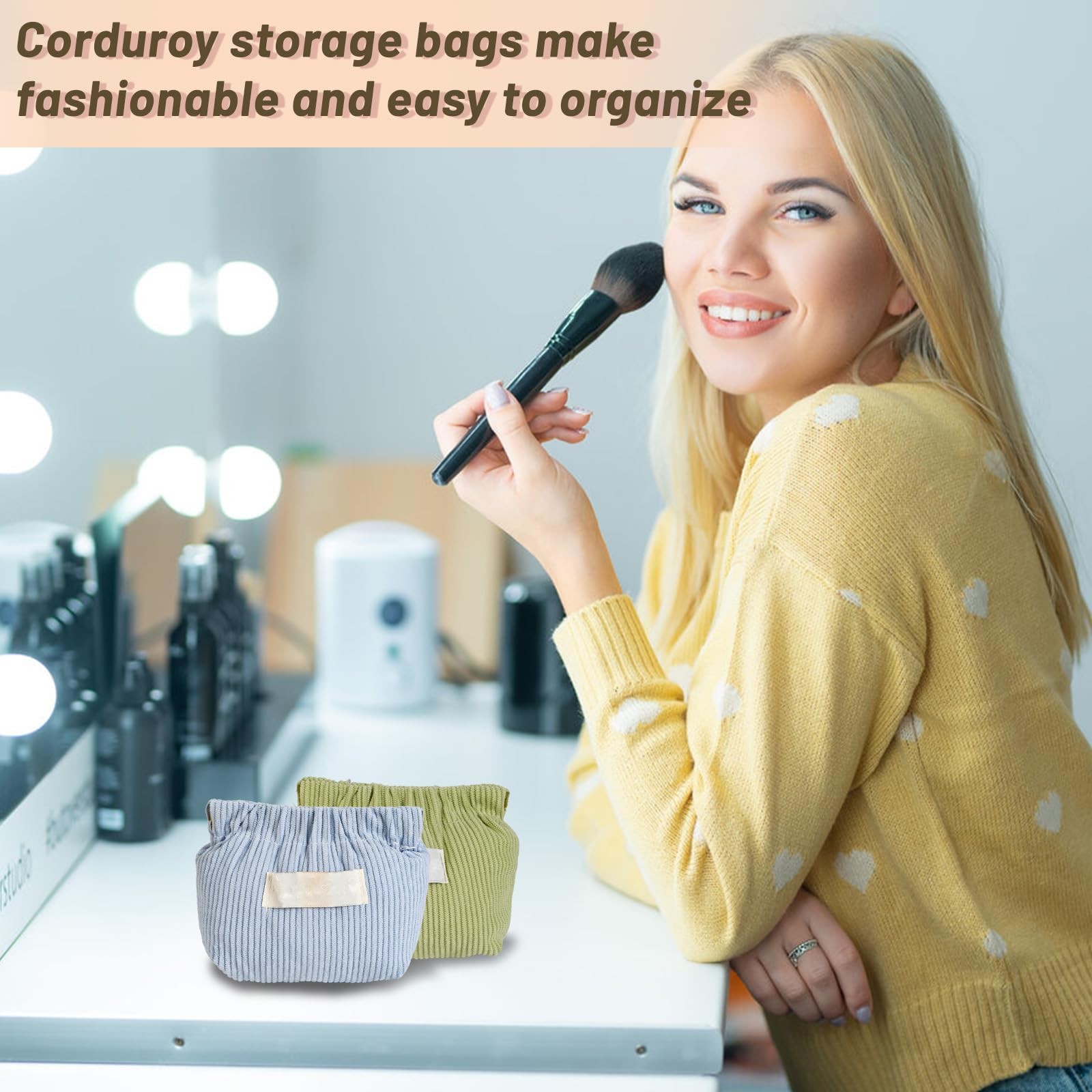 Qoieua 7-Piece Corduroy Mini Makeup Bag Set – ONE-HAND Orchid Off-White Green