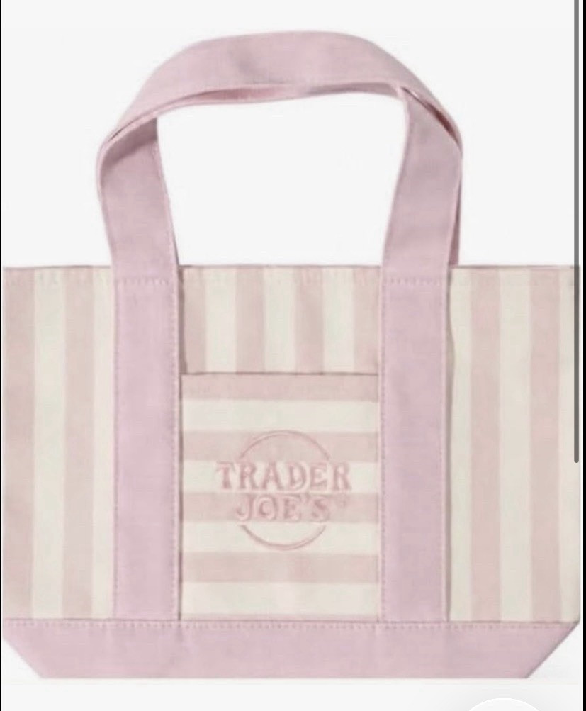 Trader Joe’s Canvas Reusable Tote Bag Pink/White Stripe 10x12x10 in
