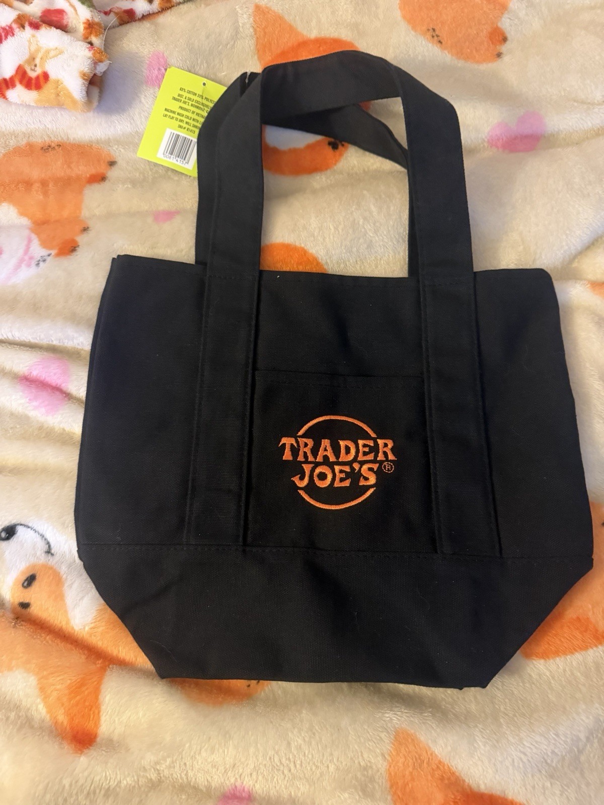 Trader Joe’s Mini Canvas Tote Shopping Bag Black, Orange And Purple W/TAGS