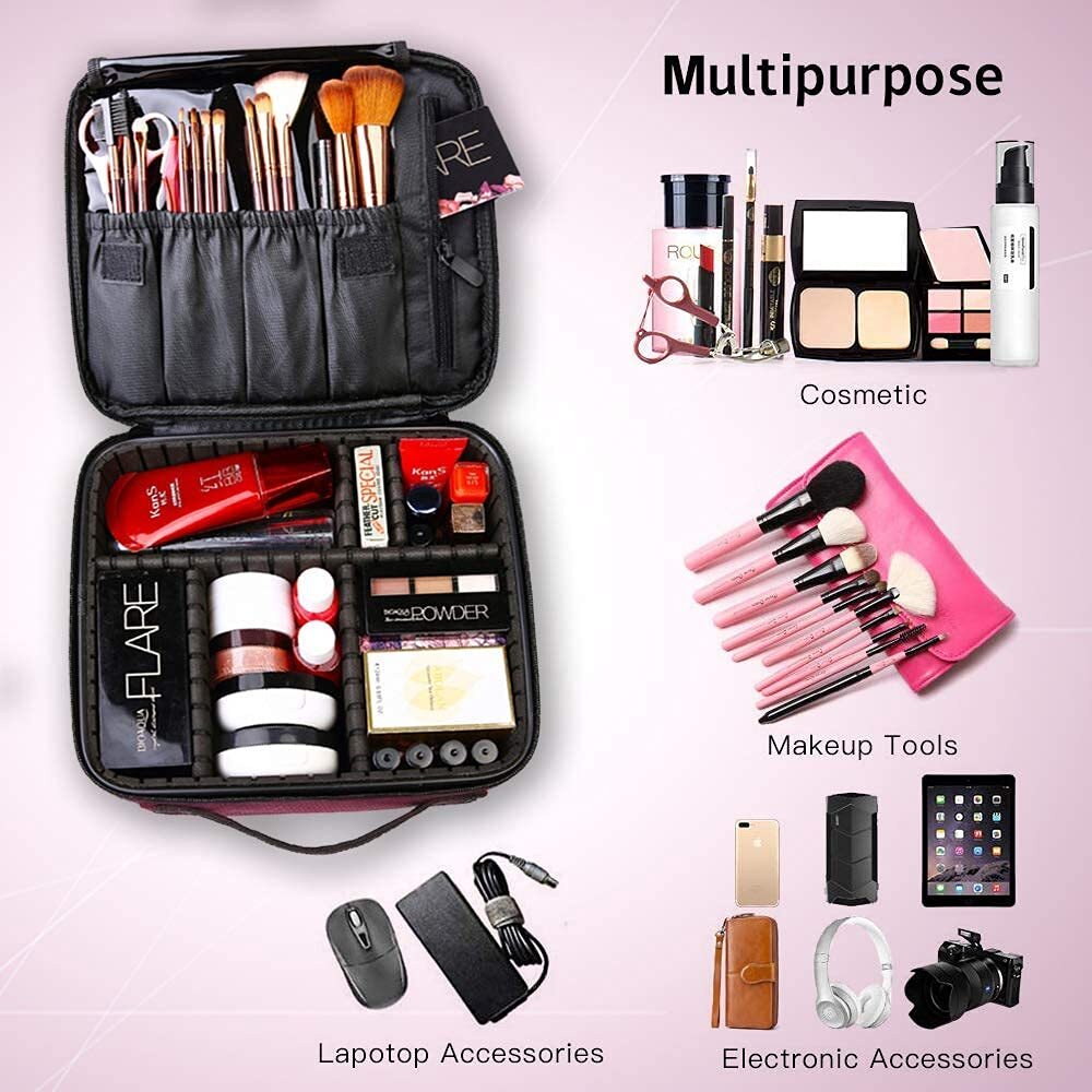 gzcz Makeup Travel Bag 10.4 Inches Cosmetic Case Professional Small, Rose Red