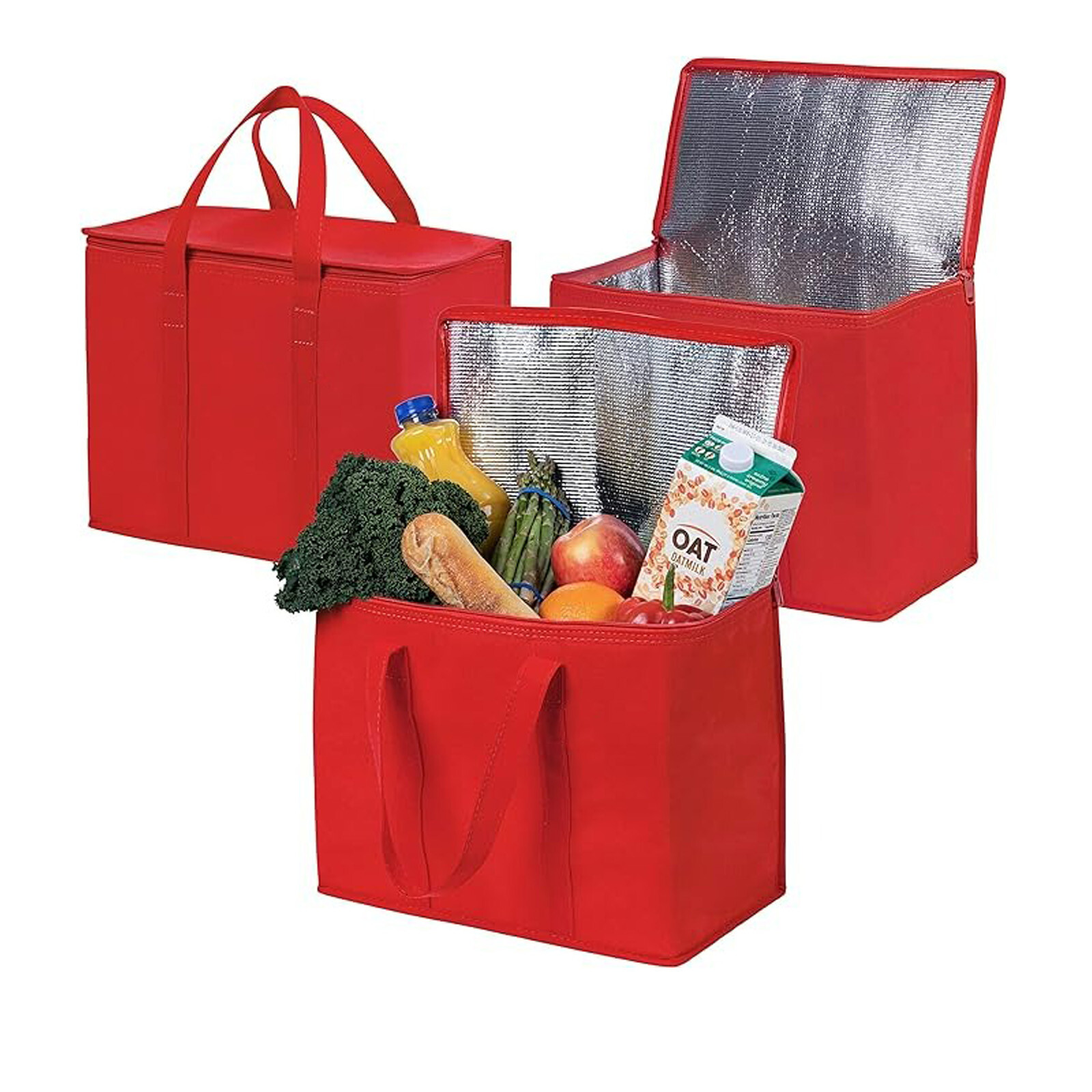 XL-Large Insulated Grocery Shopping Bag Reusable Bag Frozen Foods Cold, Red