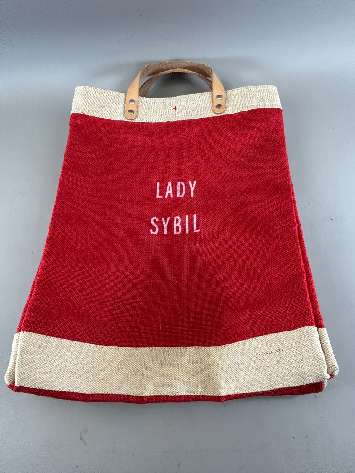 Apolis Global Large Reusable Red Jute Market Bag Tote Lady Sybil Customized