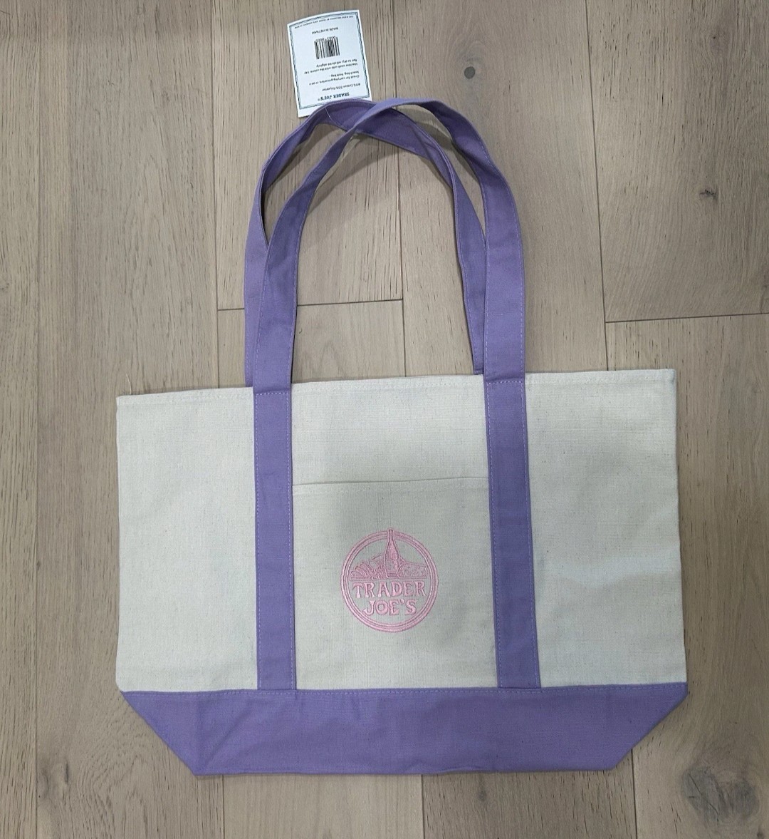 2x Trader Joe’s NEW 💜 Lavender AUTHENTIC LARGE & MINI CANVAS REUSABLE TOTE BAGS