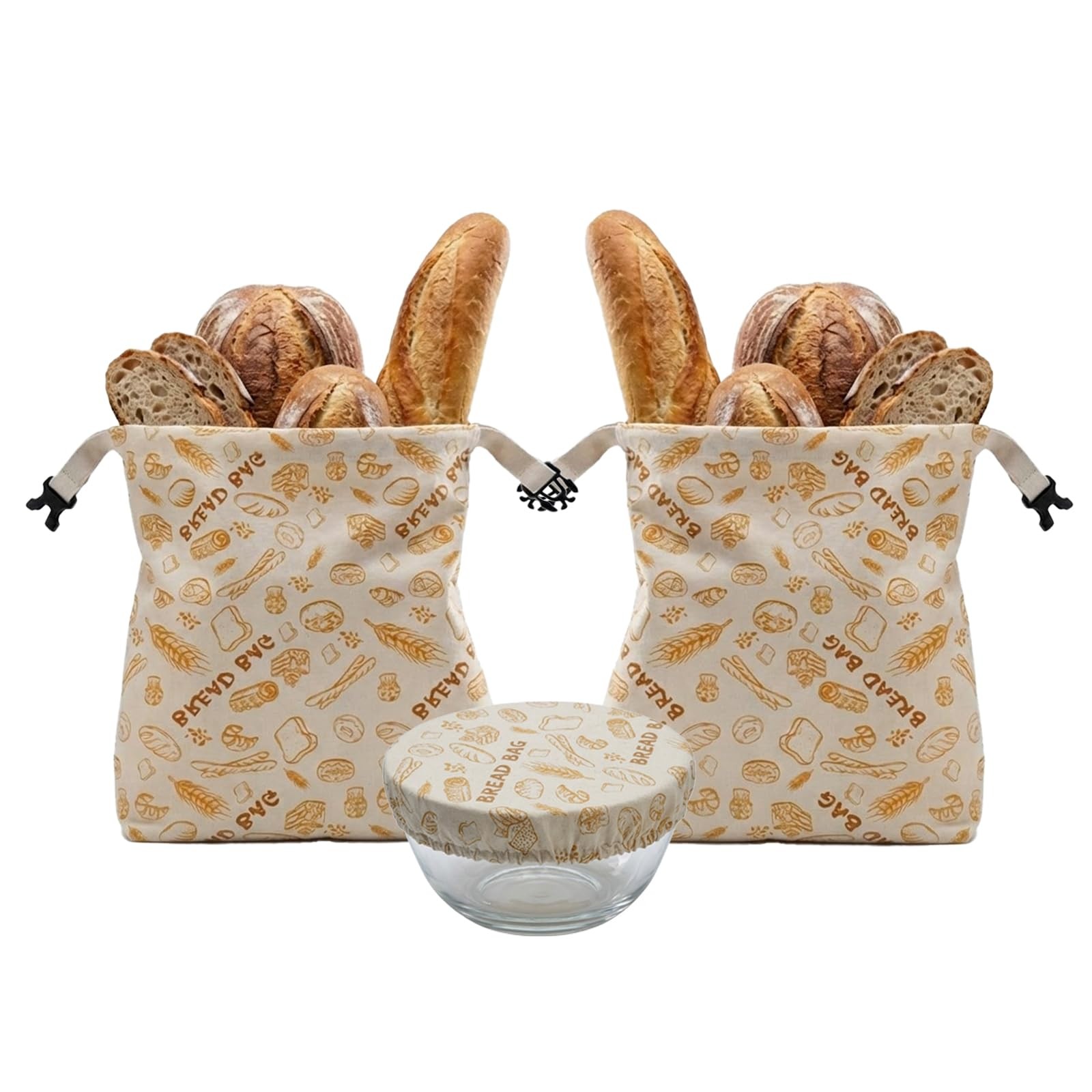 2 Pack Cotton Beeswax Bread Bags for Sourdough with 1 Bowl Cover, X-Large