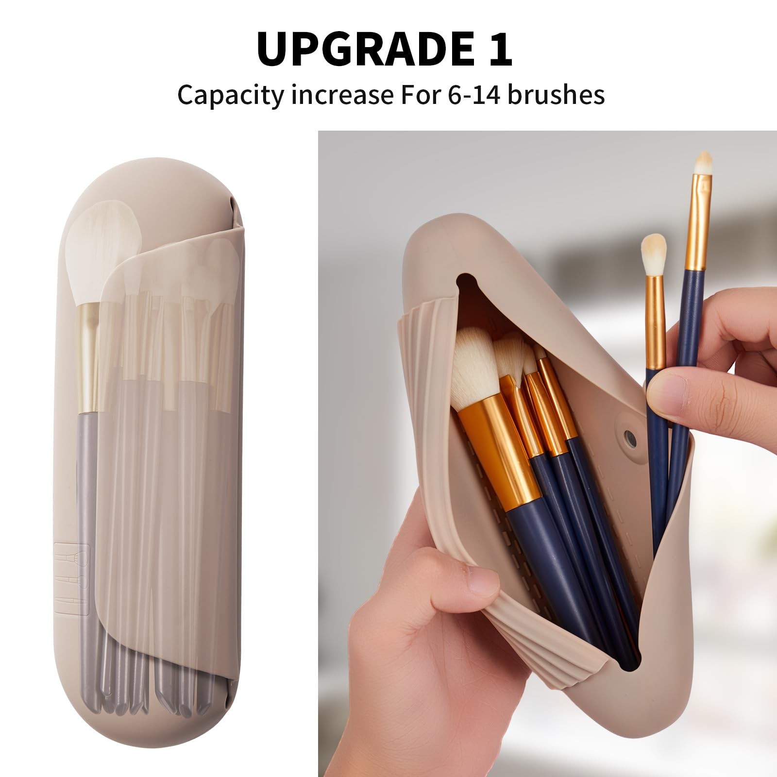 AGIKET Silicone Makeup Brush Holder Travel Cosmetic Bag：Soft Large, A-Walnut