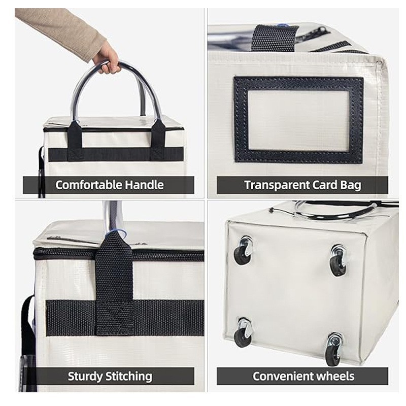 Folding Rolling Tote, Zipper reusable Grocery Bag on Wheels