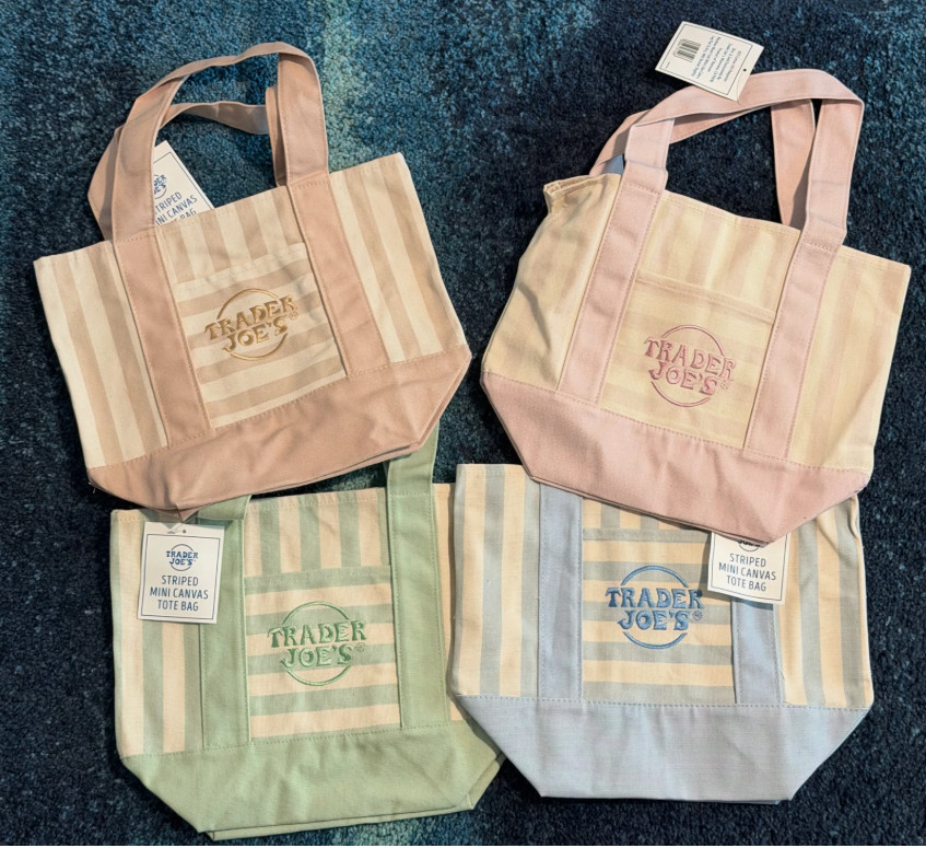 Trader Joe’s Mini Pastel Stripe Canvas Tote Bag Limited Edition 2026 Set Of 4