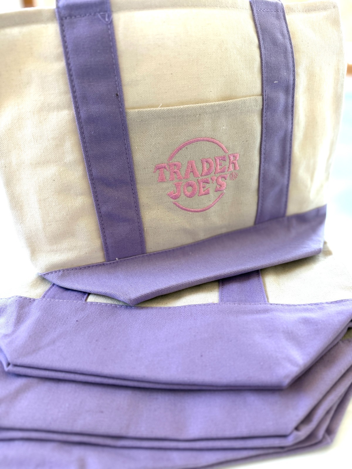 Lot of 10! 2026 Trader Joe’s Large Lavender Canvas Reusable Tote Bag- NEW
