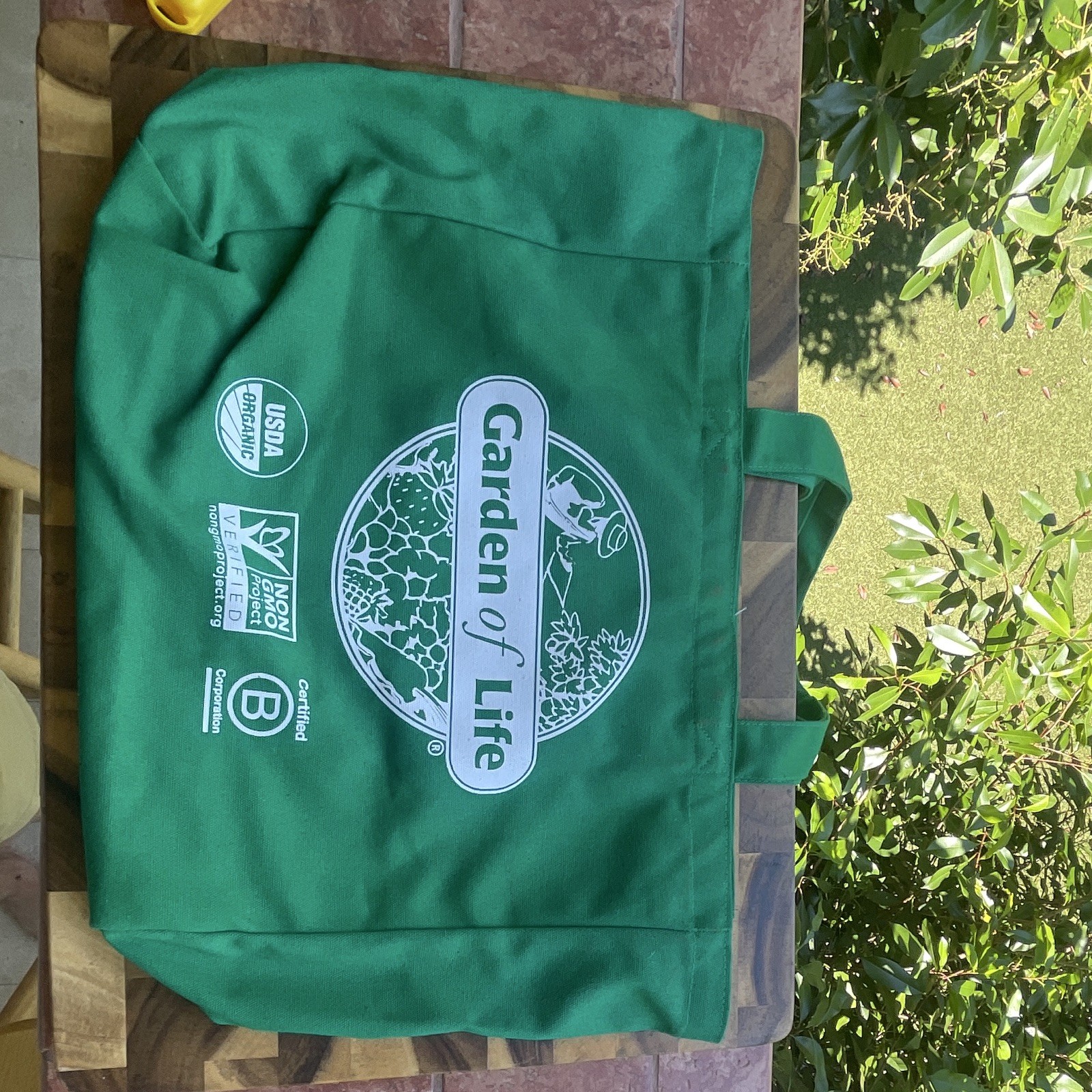 Garden of Life Green Canvas Large Logo Tote Bag w/ Zipper Pocket 21x12x14