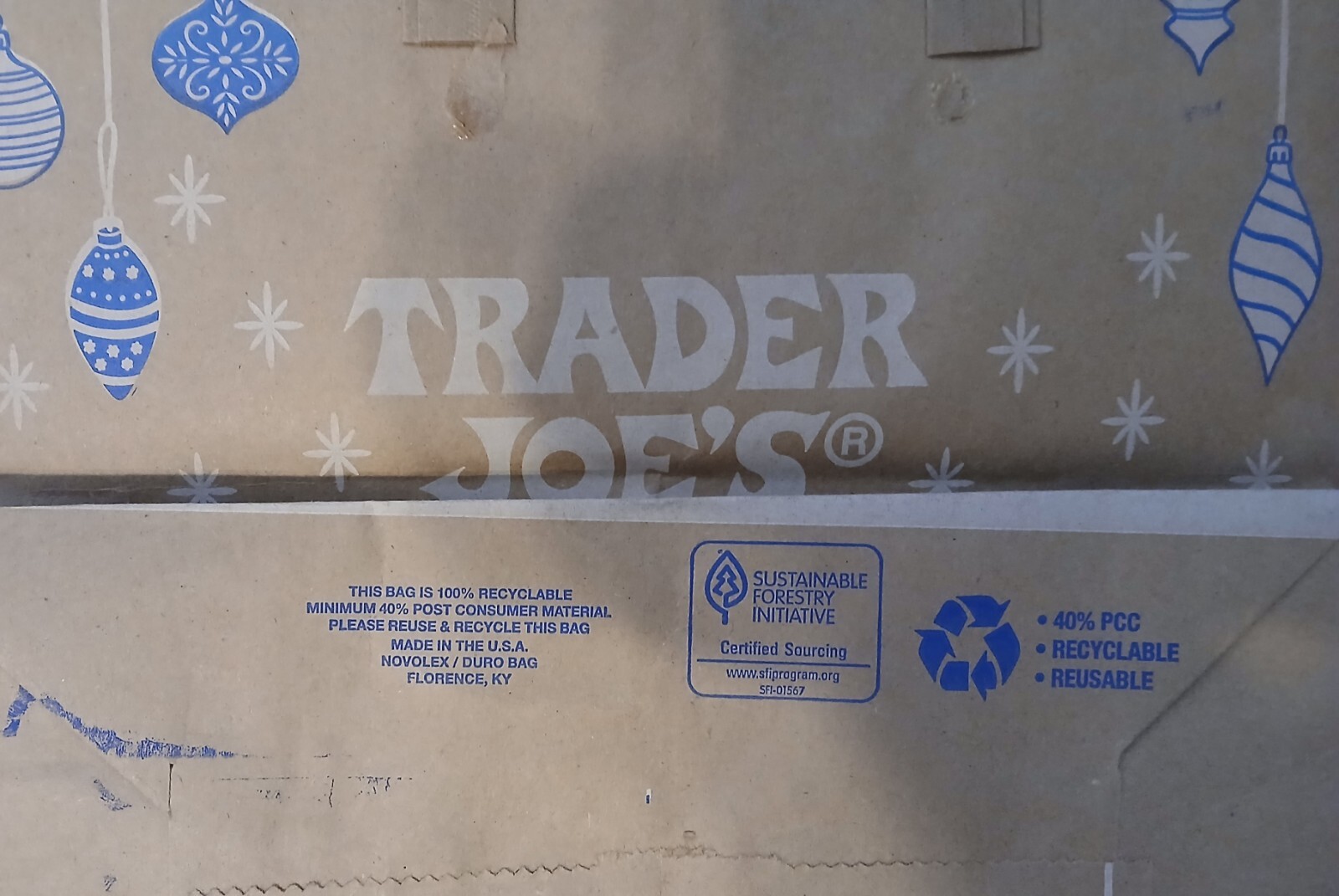 Lot of 5 Trader Joe’s Brown Reusable Paper Grocery Bags Holiday 2024 Crafts Wrap