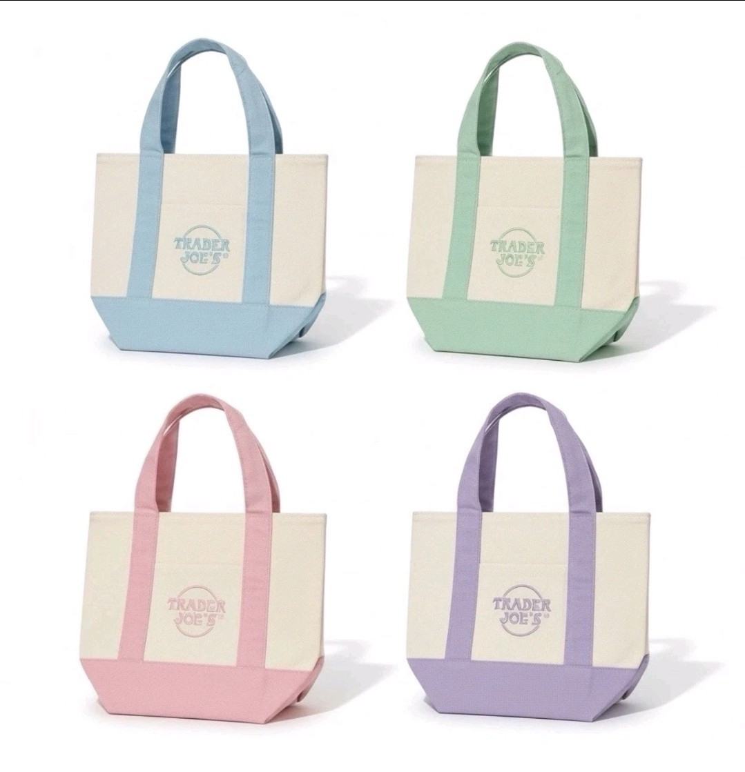 Spring 2026 Trader Joe’s Mini Pastel Canvas Tote Bag Set Of 4 NWT IN HAND Easter