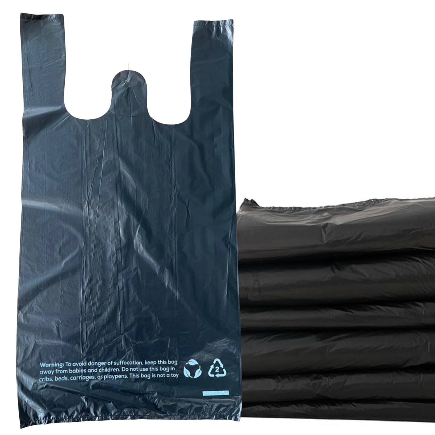 T-Shirt Carryout Bag 11.5″x6.5″x22″ Black Grocery Oxo Biodegradable (100-600 ct)