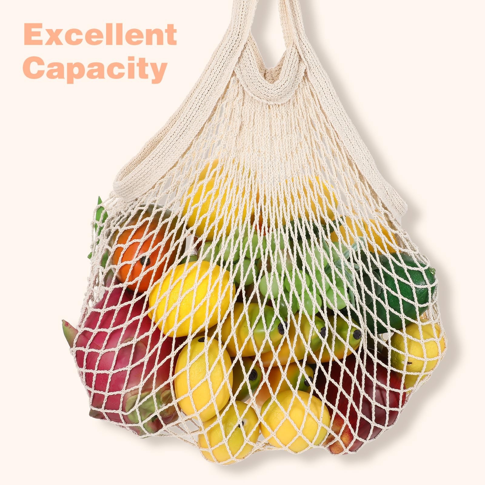 2 Pack Reusable Cotton Mesh Farmers Market Bag, Grocery 35 x 35 cm, Beige