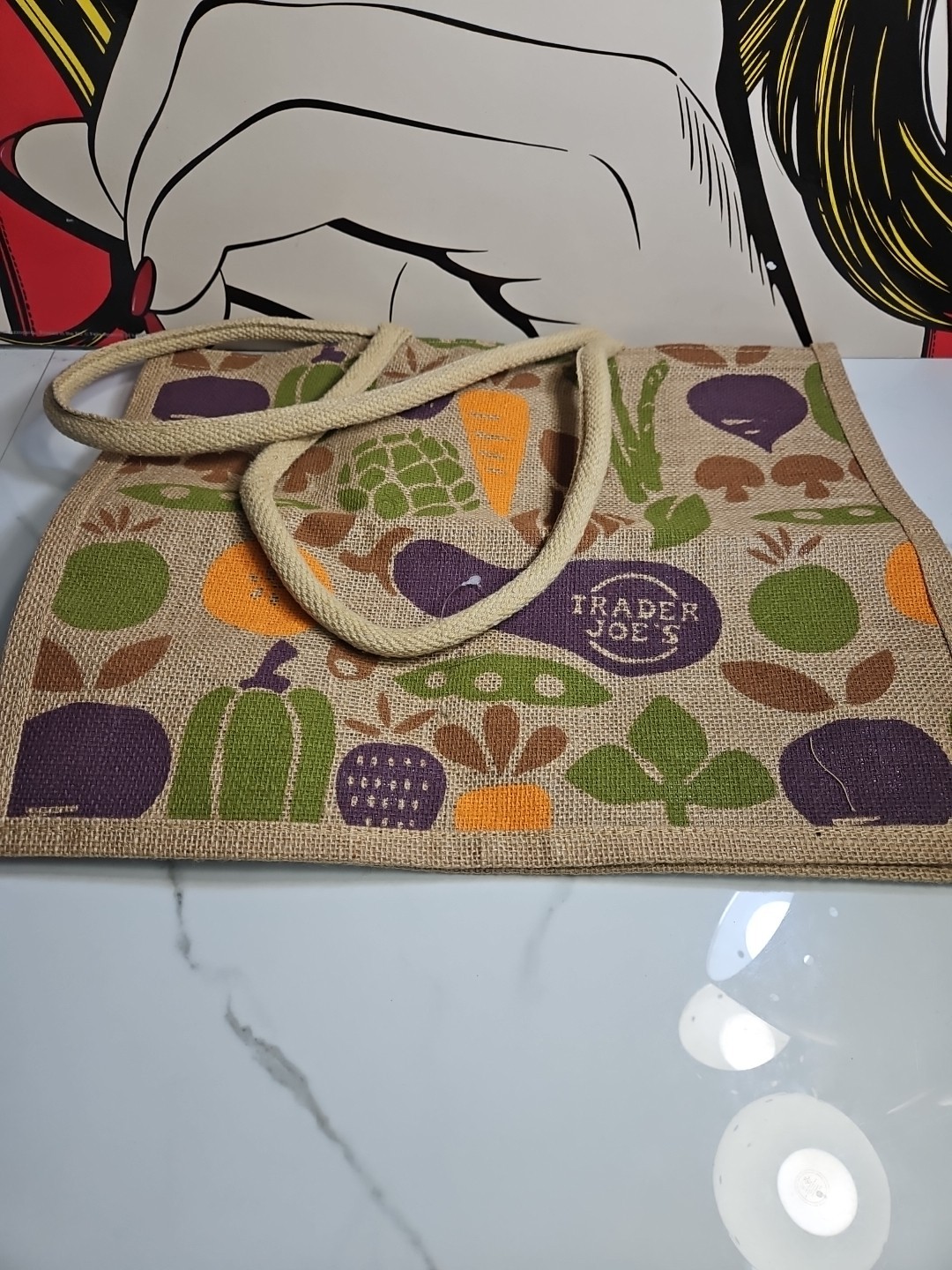 Trader Joes Jute Tote Large Shopper bag 16.5×13.5×9″ NEW