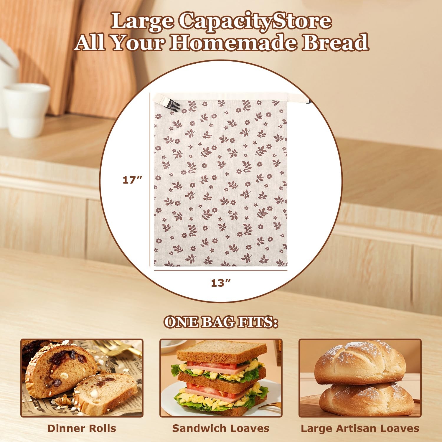Beeswax Bread Bags, Reusable 17″ X 13″, Coffee brown bread bag and wrap