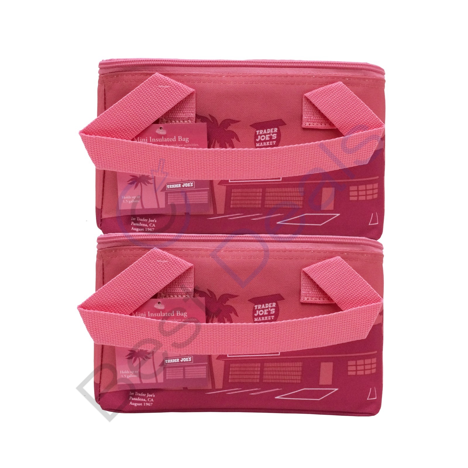 2 Pack Trader Joe’s Valentines Day Mini Insulated Tote Bag Pink