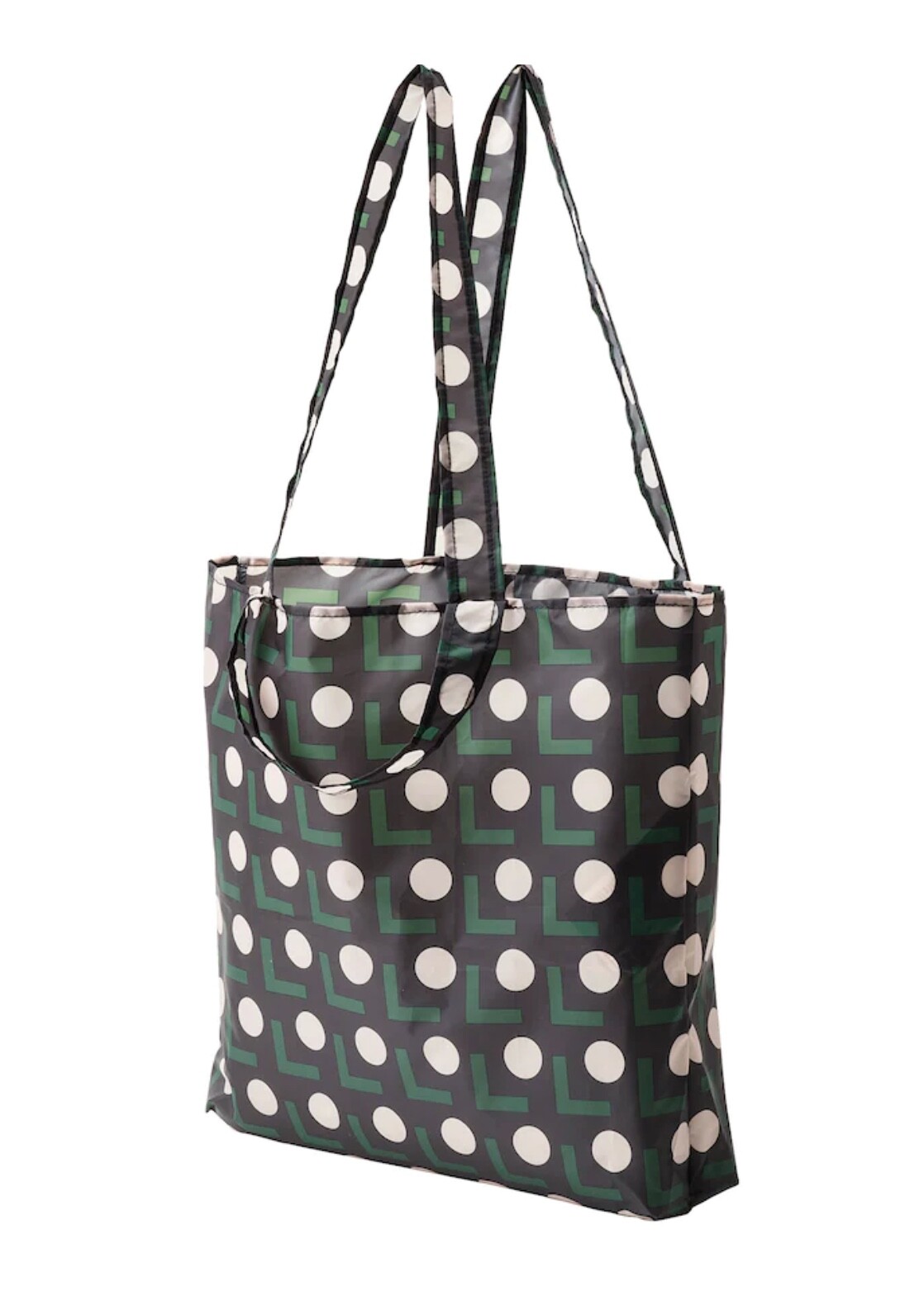 IKEA SKYNKE Bag/Shopping Tote/folds into it’s pocket – NEW – black/beige dot 