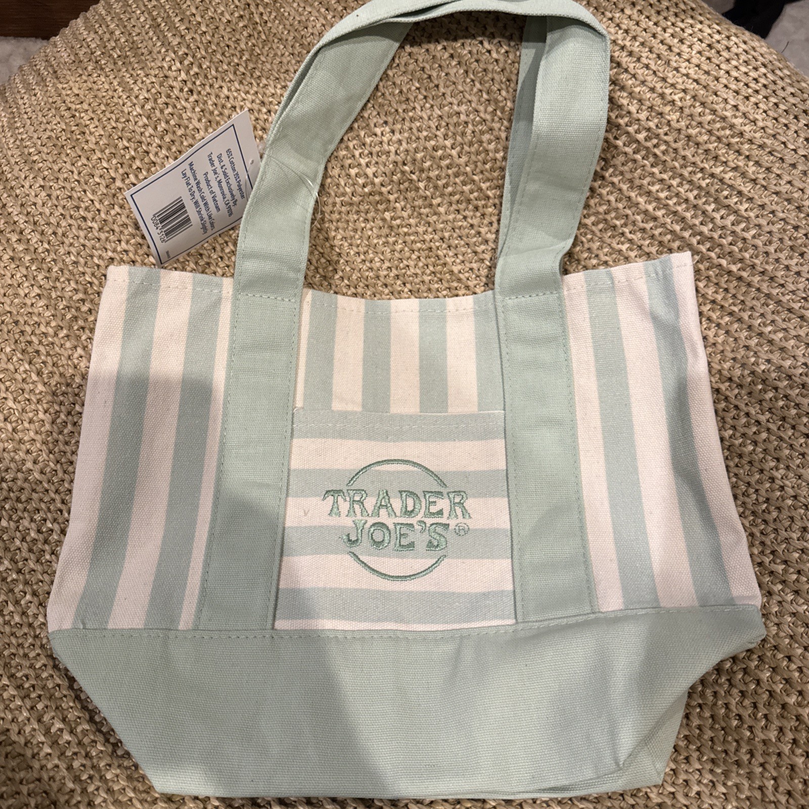 NEW Trader Joe’s Mini Canvas Striped Tote Bags set (Pink, Sky Blue, Green)