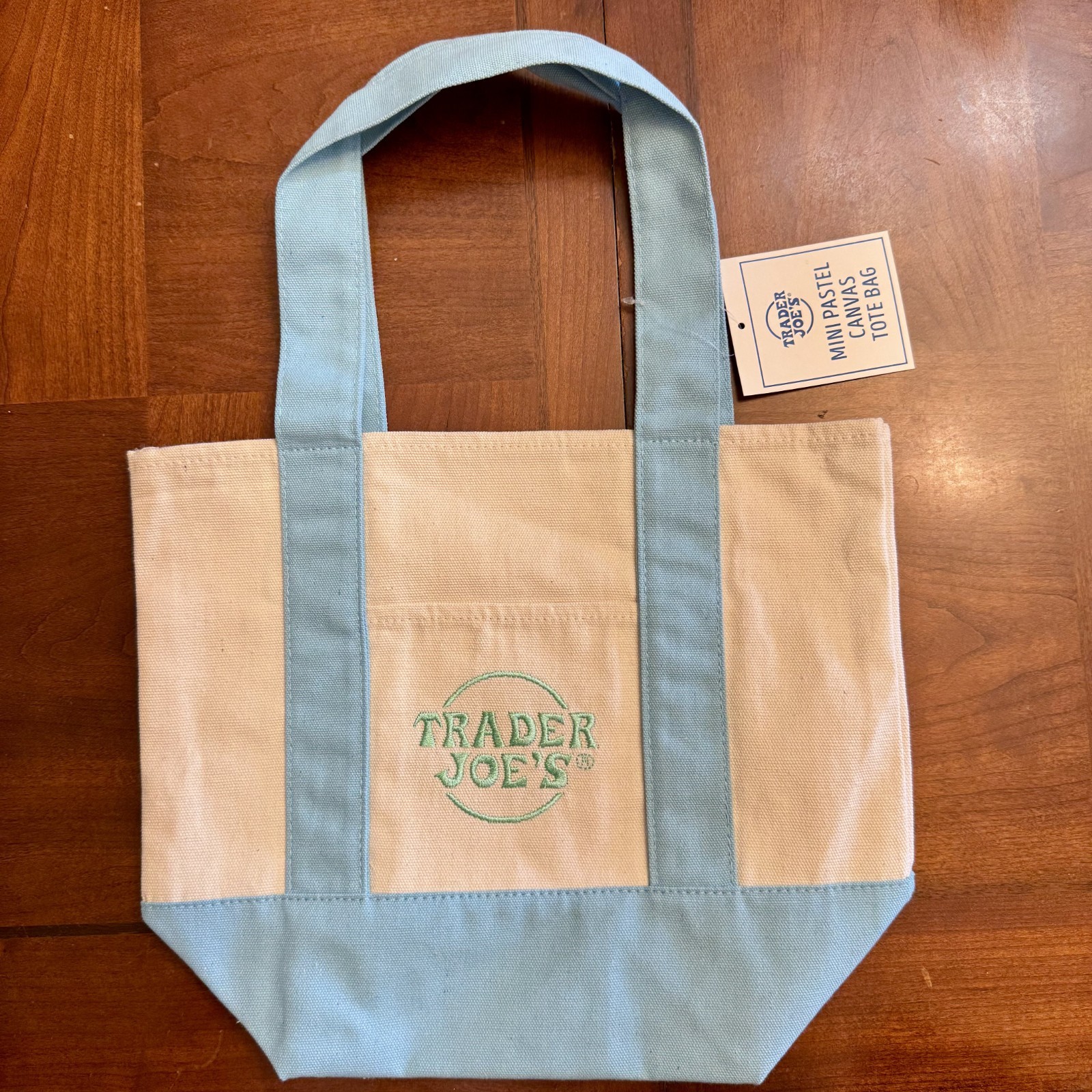 Trader Joe’s 2026 Spring Mini Pastel Canvas Tote Bag NEW NWT Blue and Green