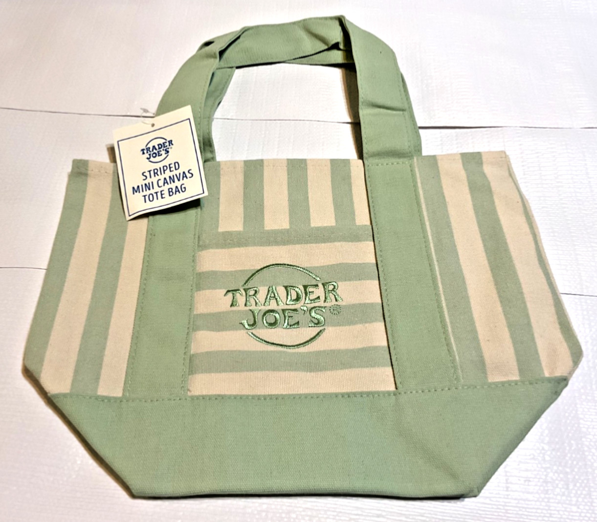 Trader Joe’s Mini Canvas Tote Bag-New Striped Brown/Green/Pink/Blue Reusable