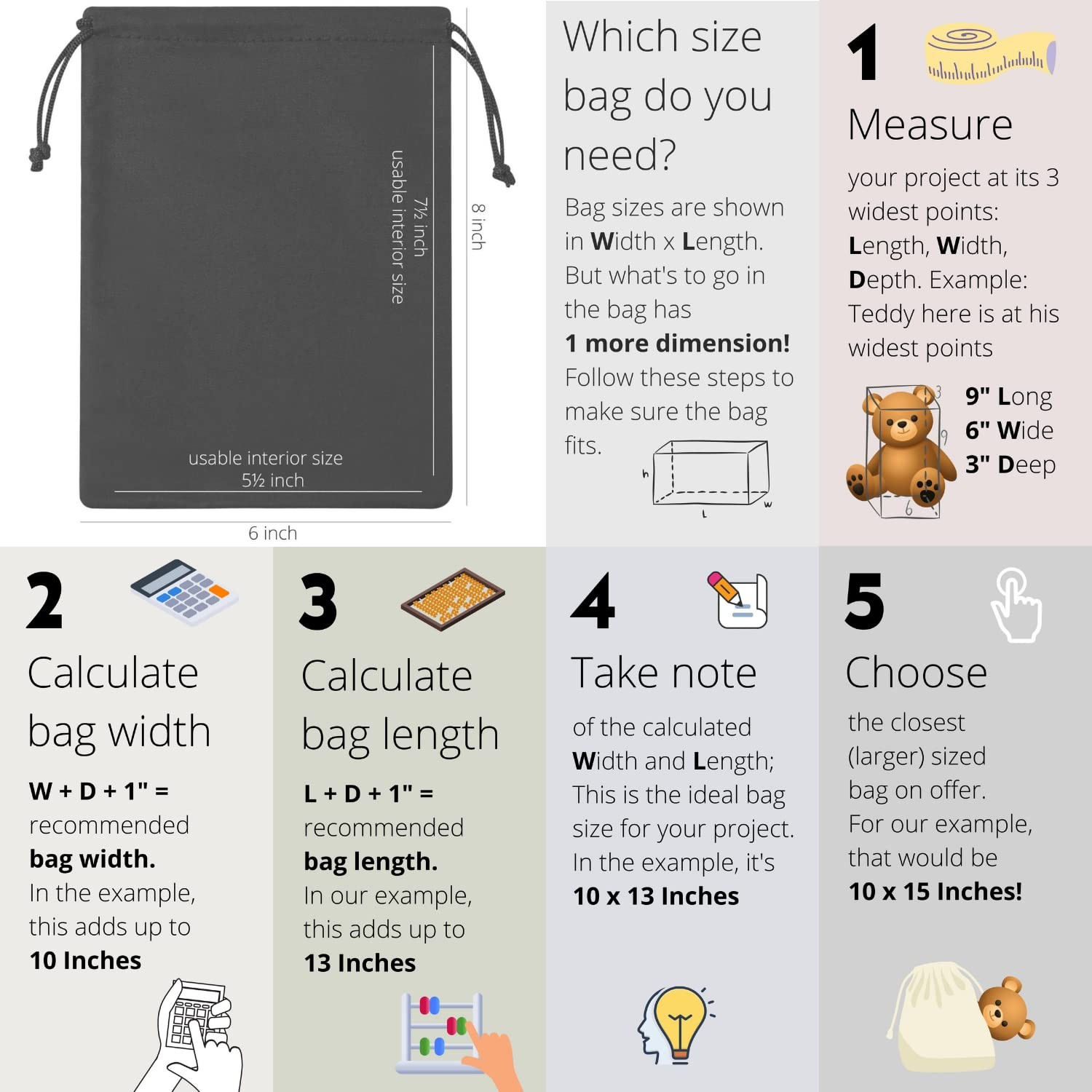 DR Black Cotton Drawstring Bags with Double 12 Count (Pack of 1),