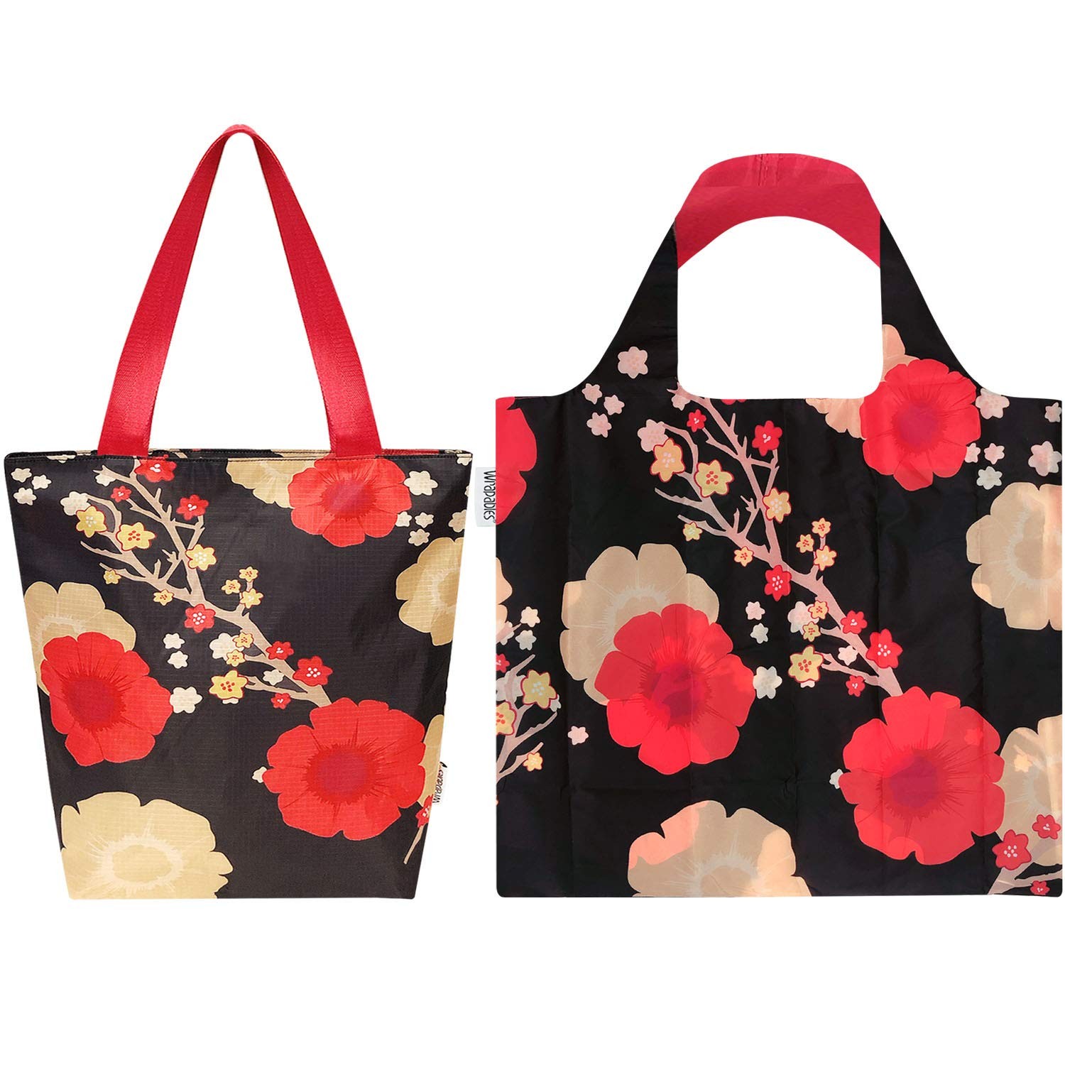 Wrapables Large Carryall Travel Tote Bag + Reusable Large, Midnight Floral
