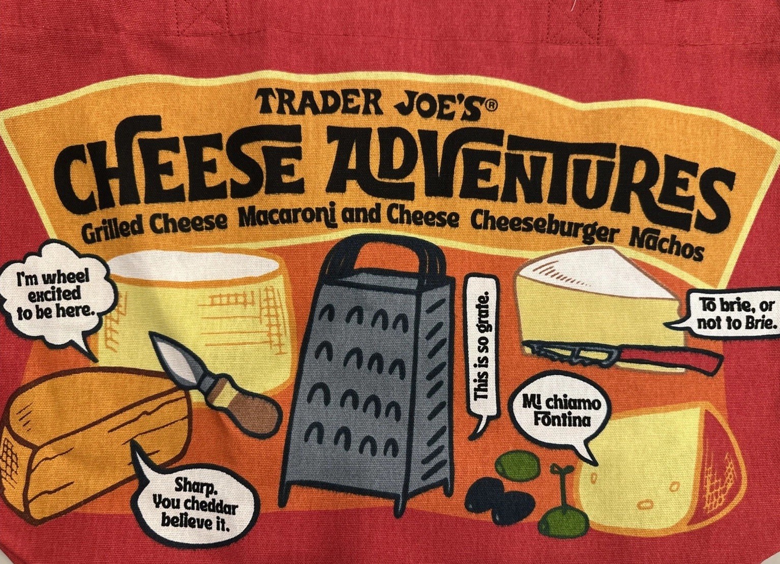 Trader Joe’s Cheese Adventures Reusable Heavy Cotton Shopping Bag -5 PCS