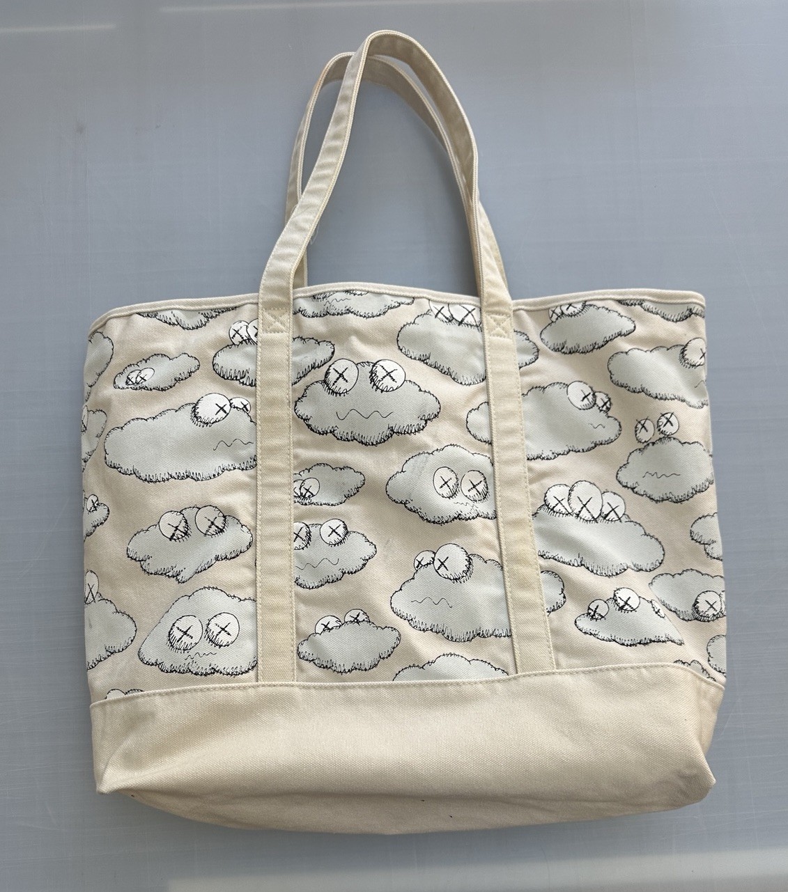 KAWS x UNIQLO SS16 White Clouds Beige Light Brown Canvas Tote Bag