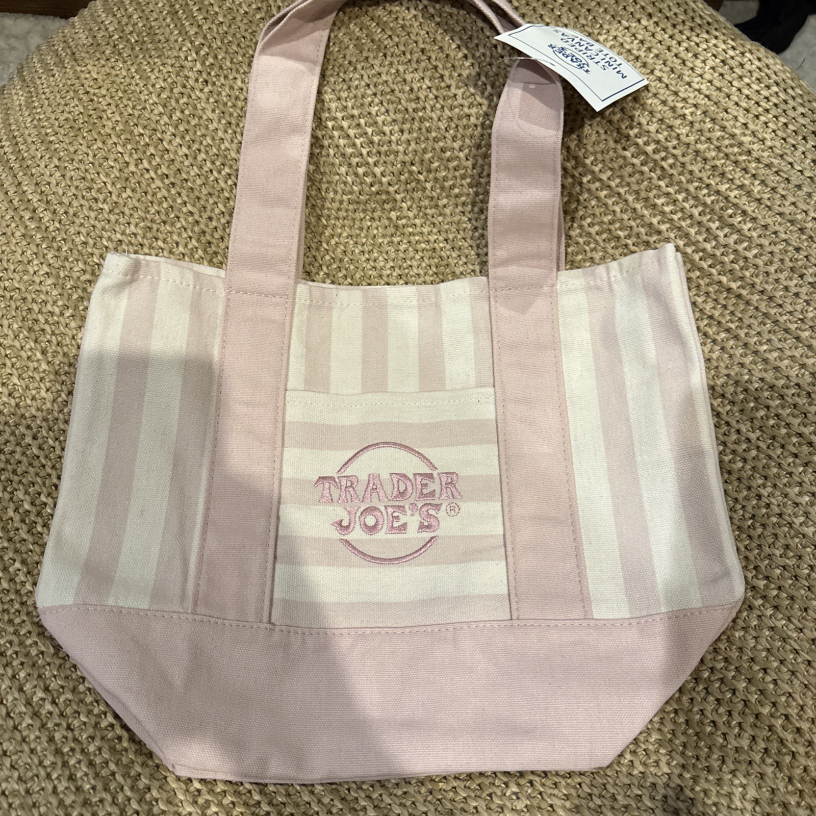 NEW Trader Joe’s Mini Canvas Striped Tote Bags set (Pink, Sky Blue, Green)