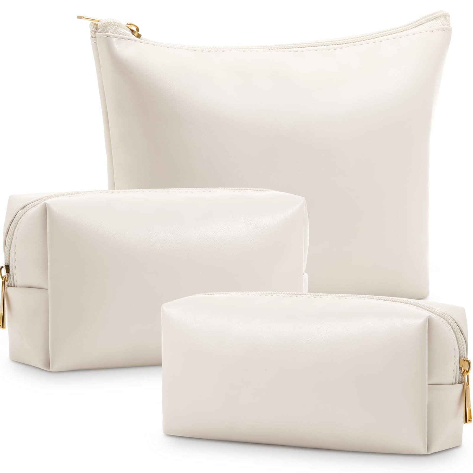 Kigeli 3 Piece Leather Makeup Bag Set 9.45 x 6.69 x 2.76 inches, Beige
