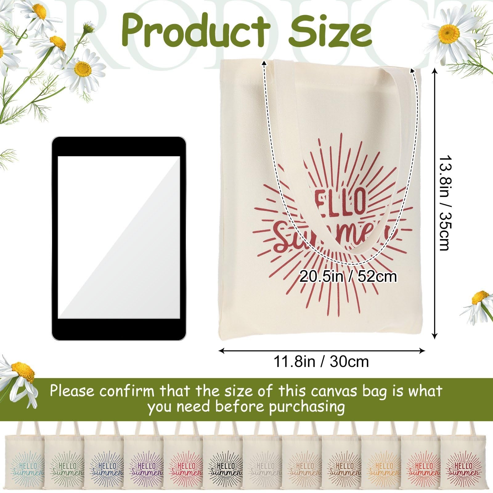 12 Pcs Canvas Tote Bags Bulk for Women Reusable Grocery Bags with Handle, 13….