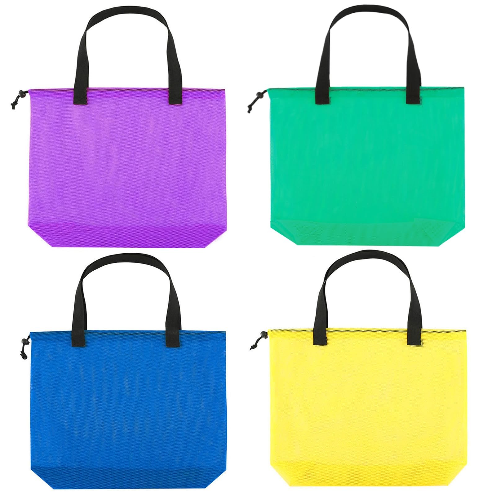 Reusable 4Pack Colorful Mesh Beach Tote Bags,Mesh Shopping Bag With Drawstrin…